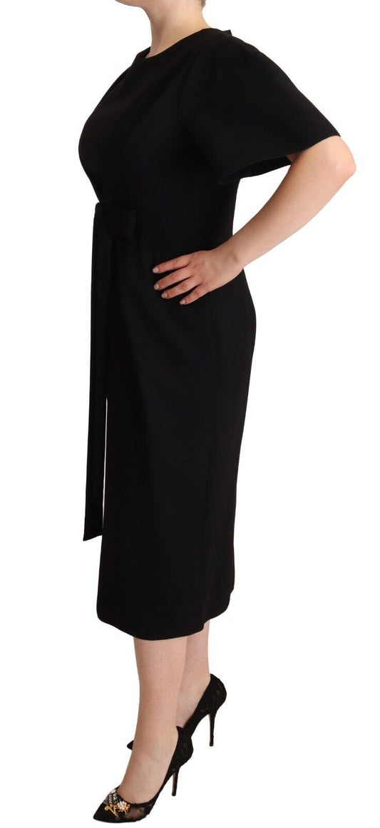 Elegant Black Midi Dress with Bow Detail