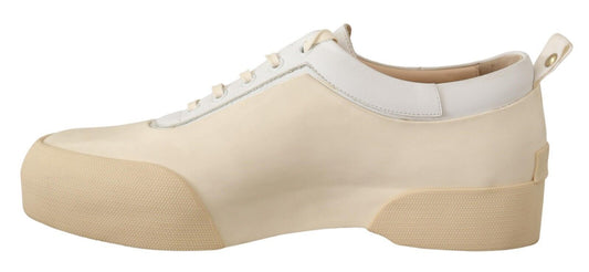 Elegant White Leather Low Top Sneakers