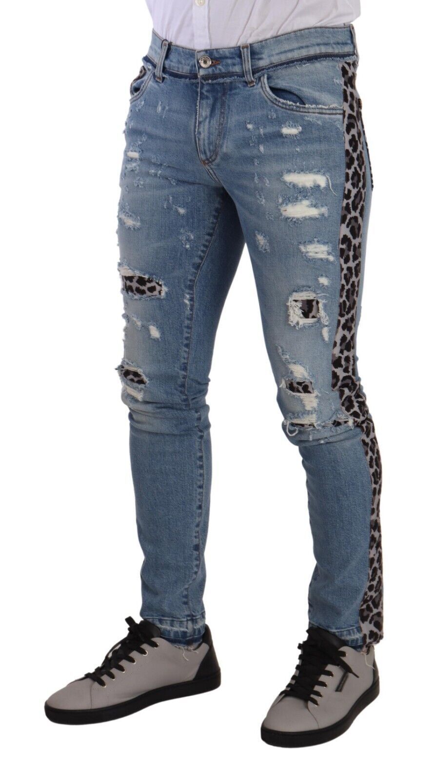 Elegant Slim Fit Denim with Leopard Details