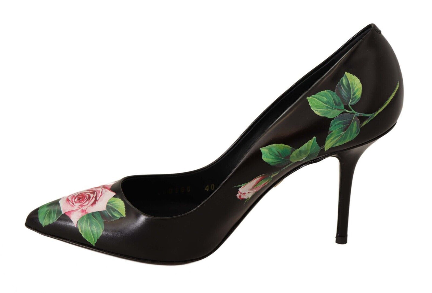 Elegant Black Rose Print Leather Pumps