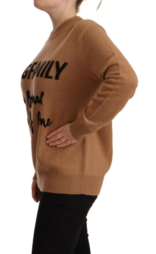 Chic Beige Cashmere Crewneck Sweater with #dgfamily Motive