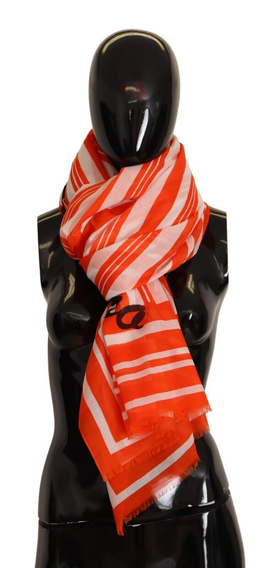 Elegant Striped Cotton Scarf with Logo Print