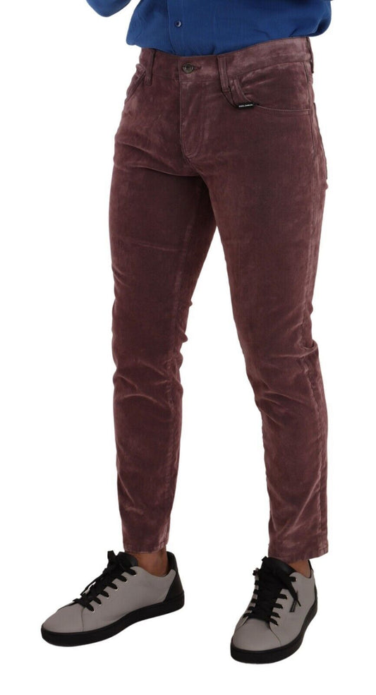 Chic Pink Slim-Fit Cotton Velvet Jeans