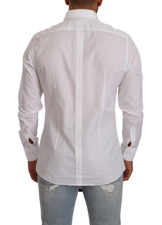 Elegant White Cotton Slim Fit Dress Shirt