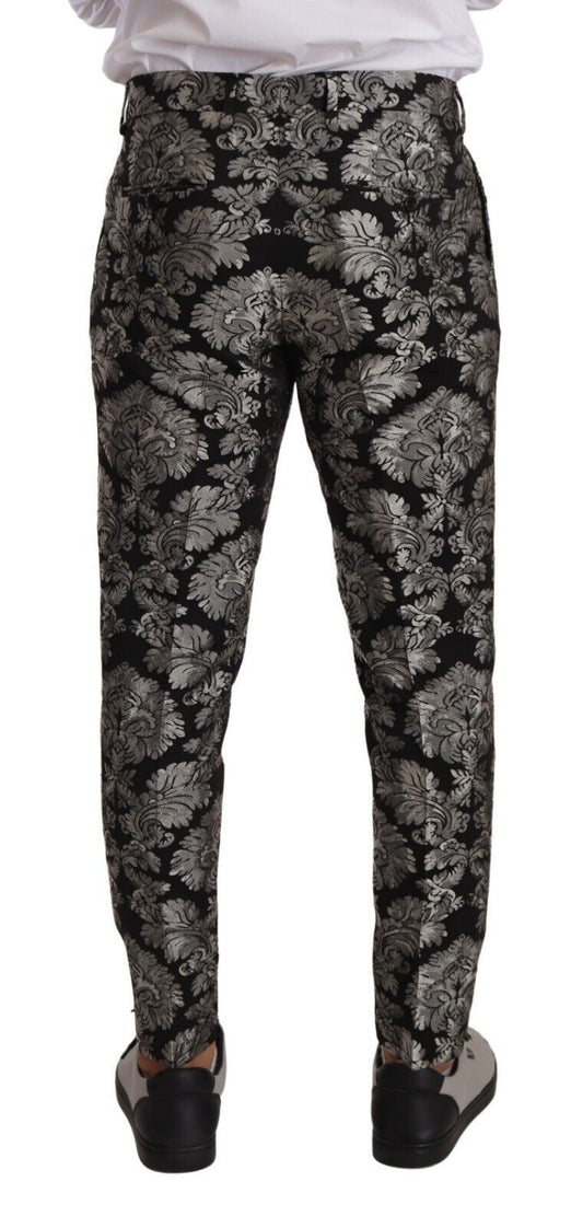 Silver Black Jacquard Dress Trouser Pants