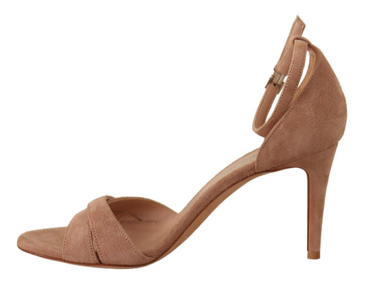 Beige Suede Ankle Strap Heels Pumps