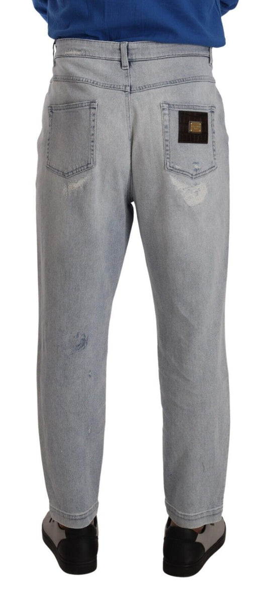 Elegant Slim Fit Tapered Light Blue Jeans