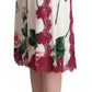 White Rose Print High Waist Midi A-line Skirt