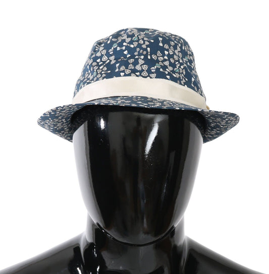 Elegant Bow Print Fedora Hat in Blue & White