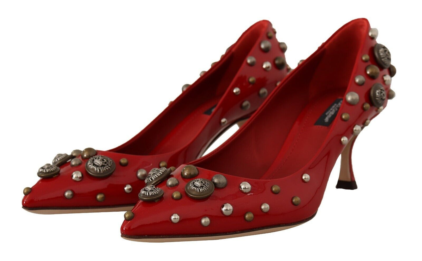 Radiant Red Patent Leather Pumps with Stud Accents