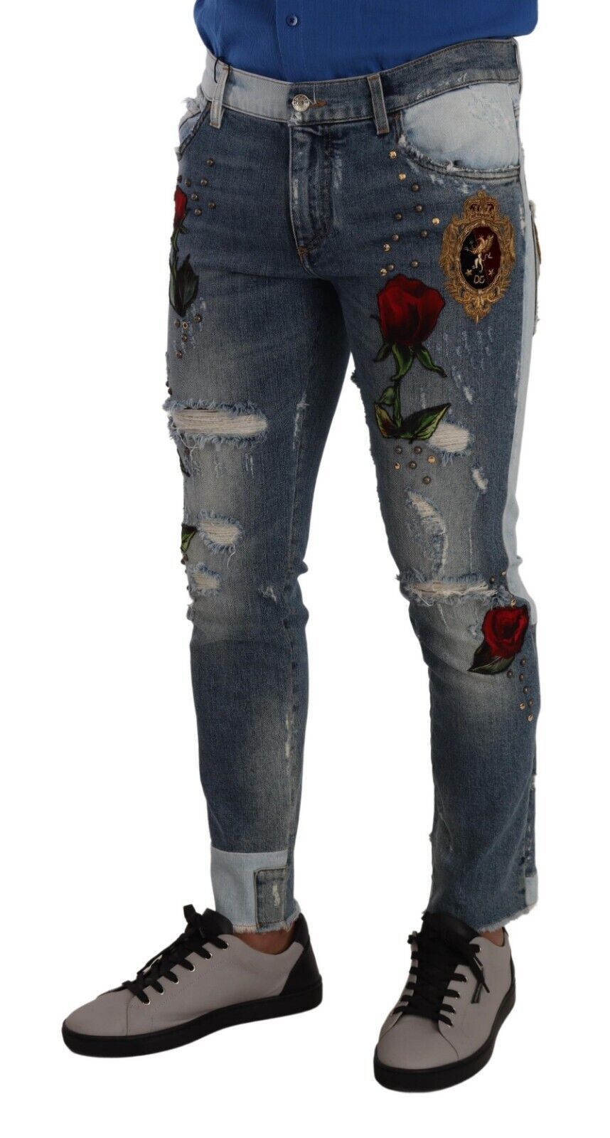 Elegant Slim-Fit Tattered Denim Jeans