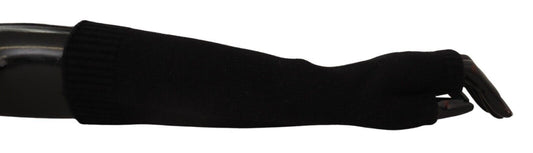 Black Knitted Fingerless Elbow Length Gloves