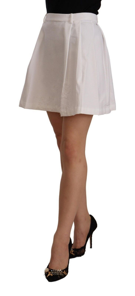 White High Waist A-line Mini Cotton Skirt