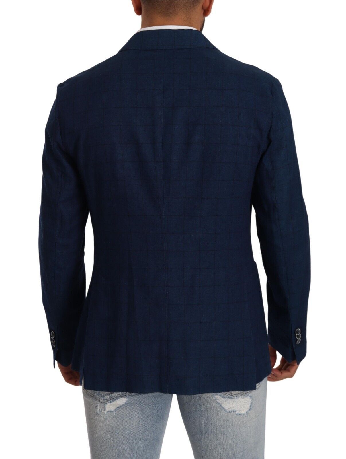 Navy Blue Check Single Breasted Blazer