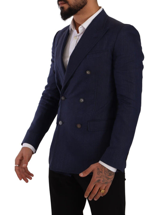 Elegant Slim Fit Silk Blend Blazer in Blue