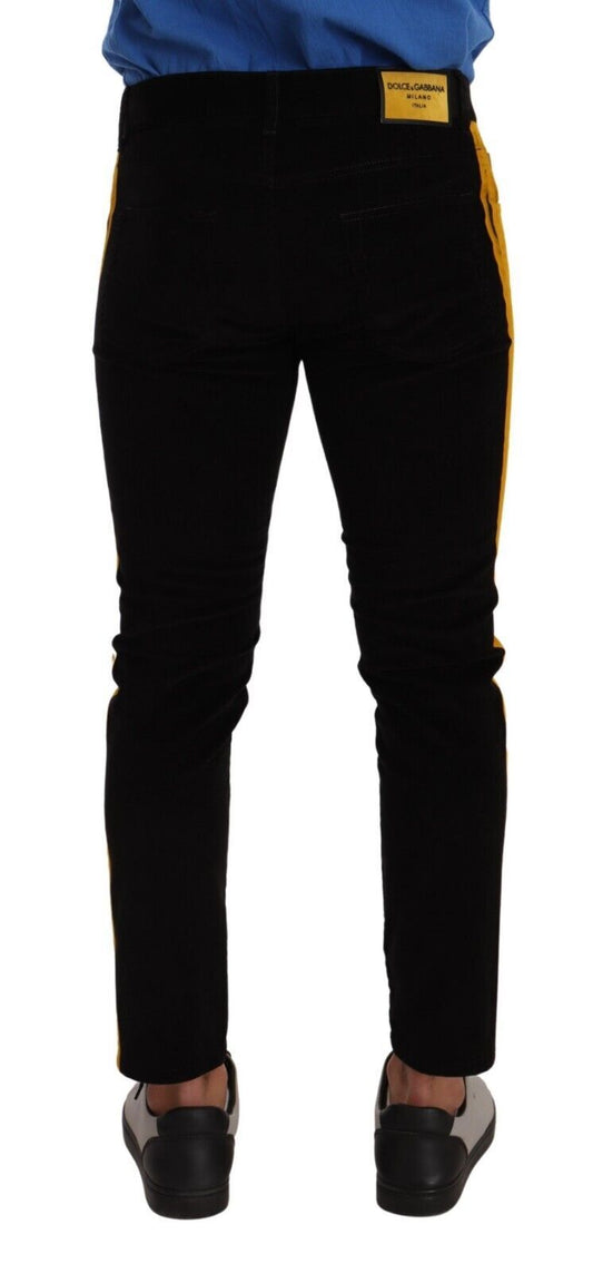 Slim Fit Black Denim Jeans with Yellow Stripe