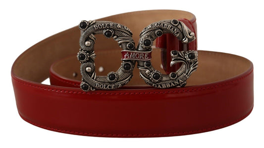 Elegant Red Leather Pearl Buckle Belt