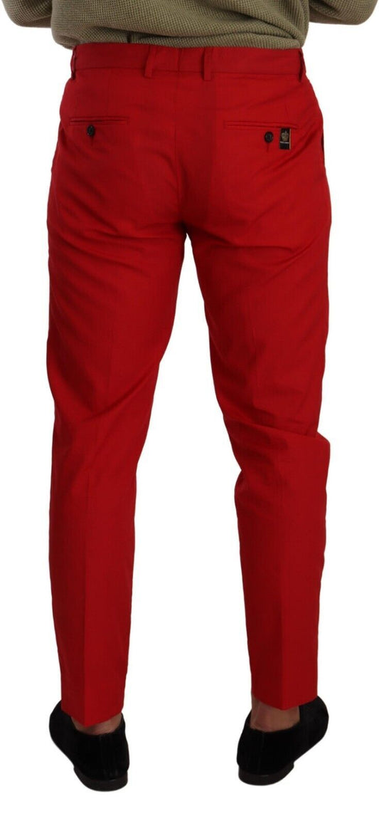 Chic Red Cotton Slim Fit Dress Pants