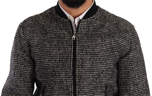 Elegant Houndstooth Bomber Jacket