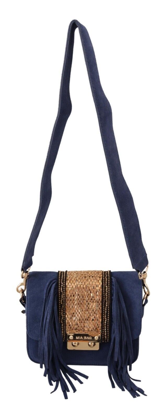 Chic Suede Shoulder Handbag with Gold Applique