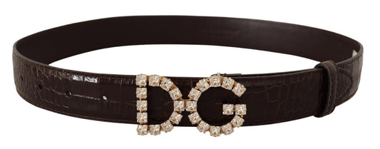 Crystal Buckle Crocodile Print Leather Belt