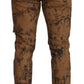 Brown Distressed Cotton Skinny Men Denim Jeans