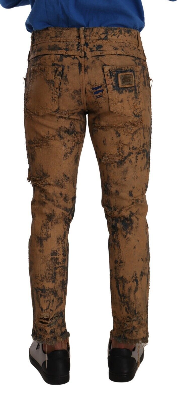 Brown Distressed Cotton Skinny Men Denim Jeans