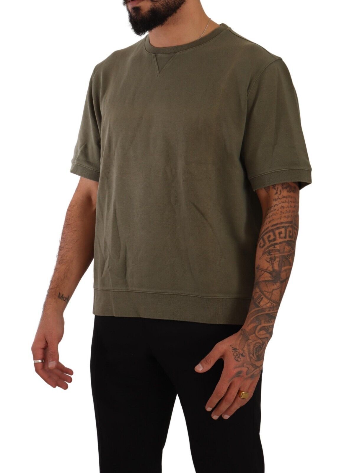 Army Green Crew Neck Cotton Tee