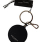 Elegant Black Leather Silver-Toned Keychain