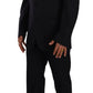 Elegant Black Striped Wool Suit