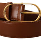 Brown Leather Gold Metal Oval Buckle Belt
