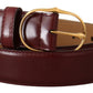 Elegant Bordeaux Leather Belt with Gold Buckle