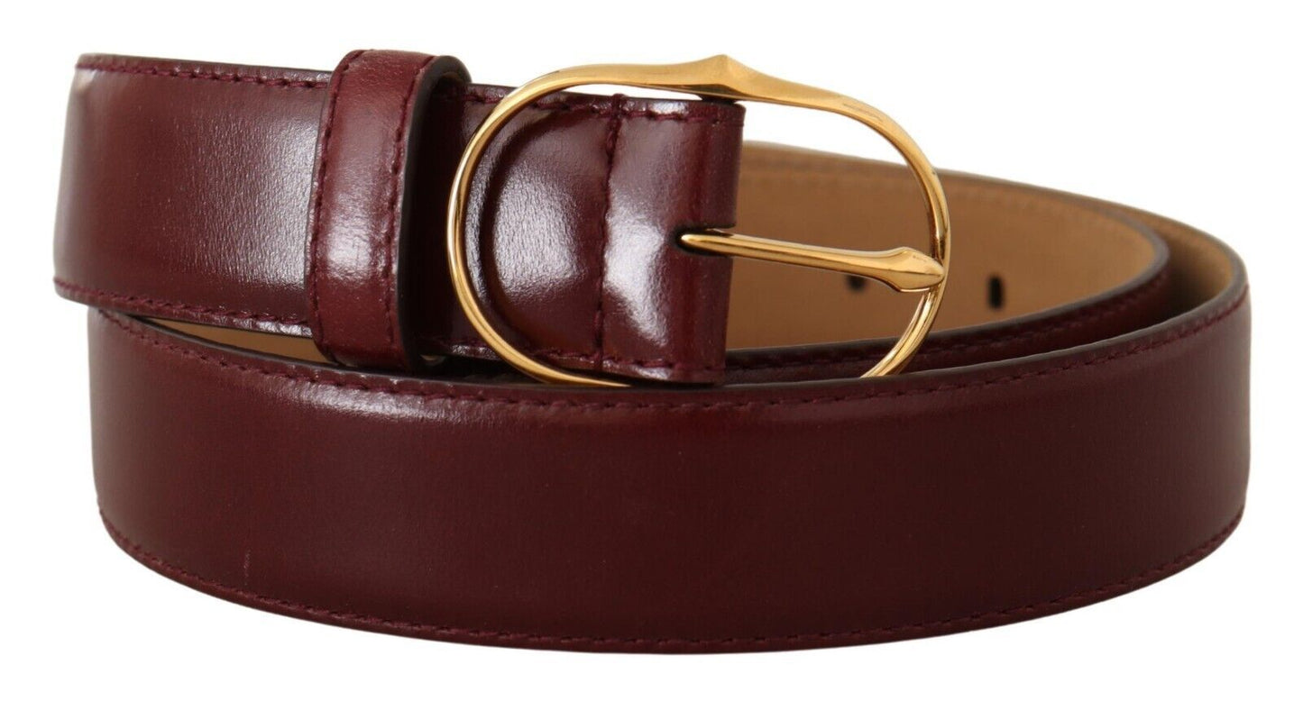 Elegant Bordeaux Leather Belt with Gold Buckle