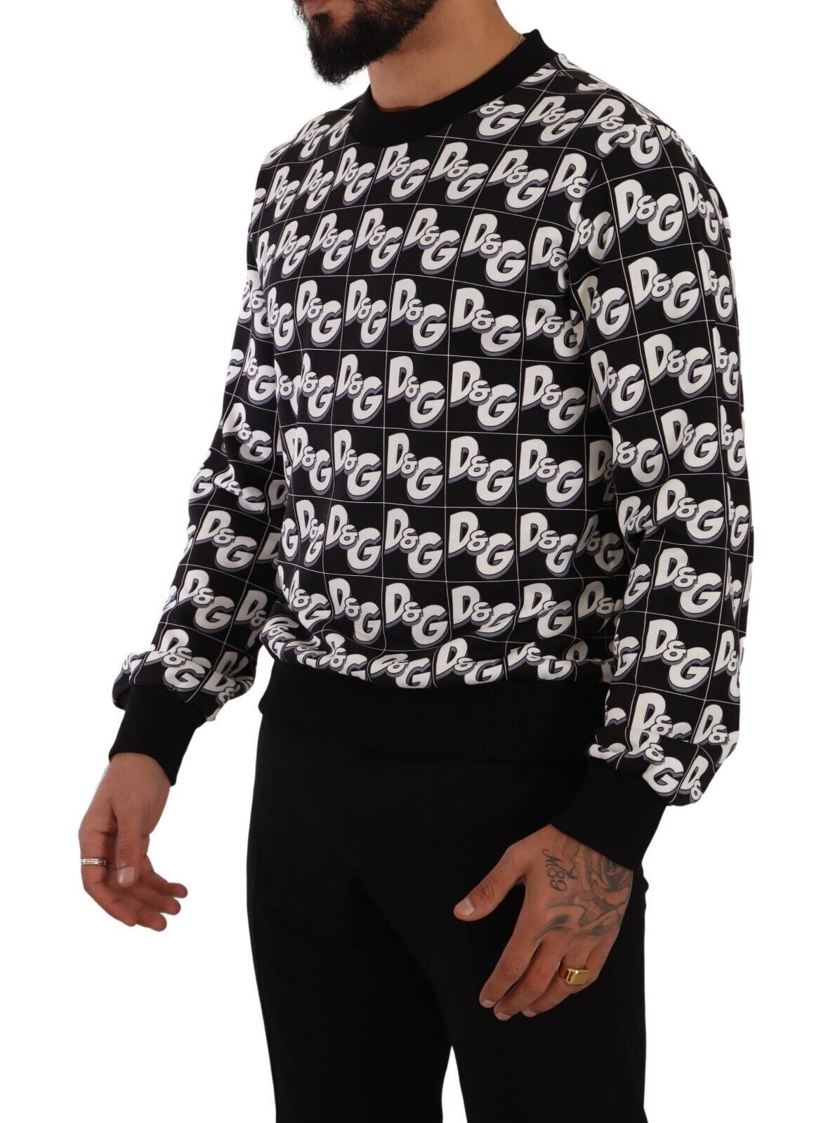 Black White Cotton DG Mania Logo Pullover Sweater