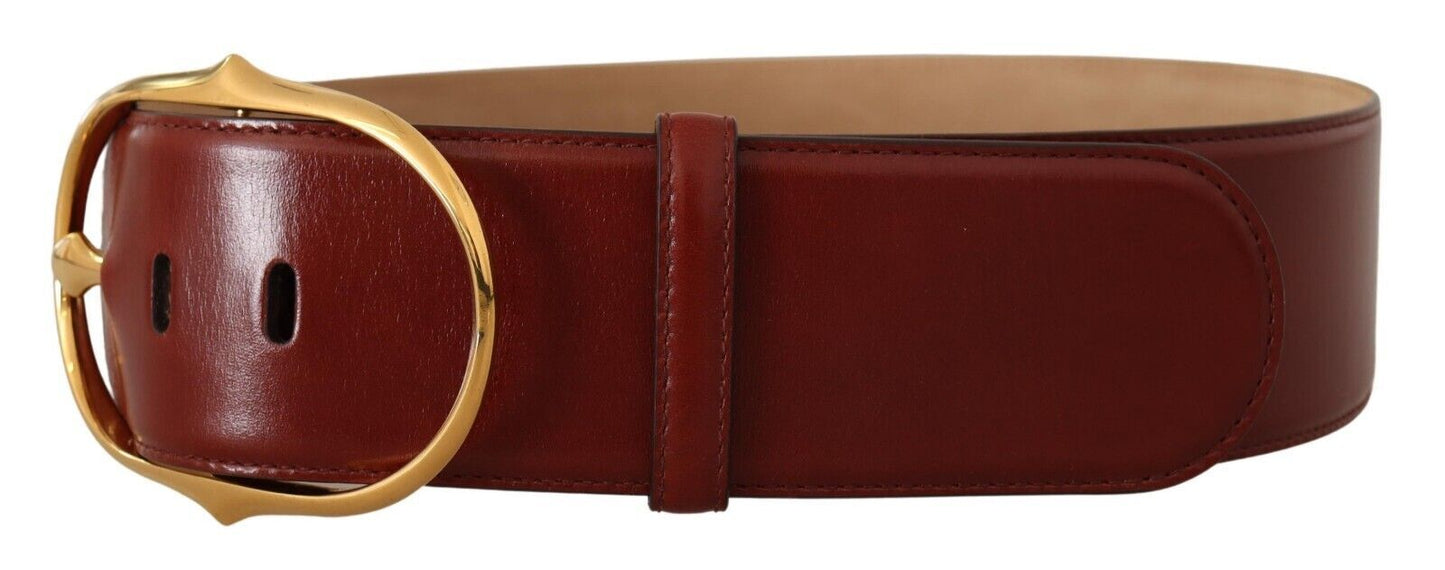 Elegant Maroon Leather Belt with Gold Buckle