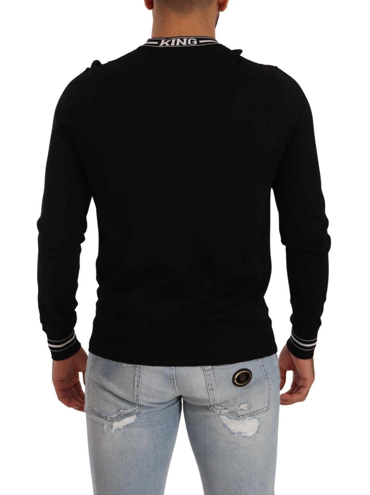 Sleek Black Virgin Wool Pullover Sweater