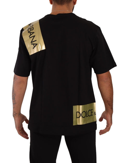 Elegant Black Cotton Tee with Gold Logo