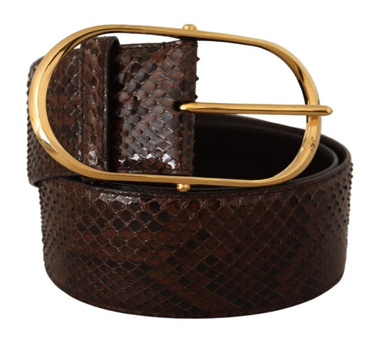 Elegant Python Leather Belt with Gold Buckle