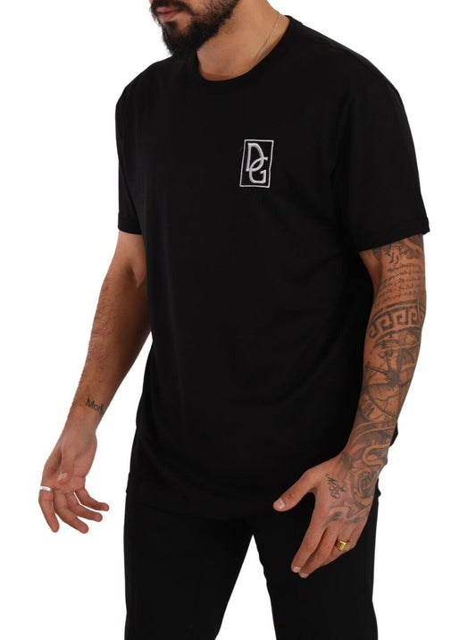 Elegant Black Logo Embroidered Cotton Tee