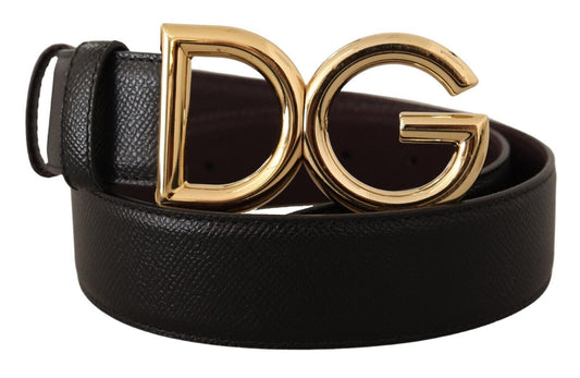 Elegant Black Leather Logo Buckle Belt