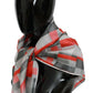 Gray Red Silk Shawl Foulard Wrap  Scarf