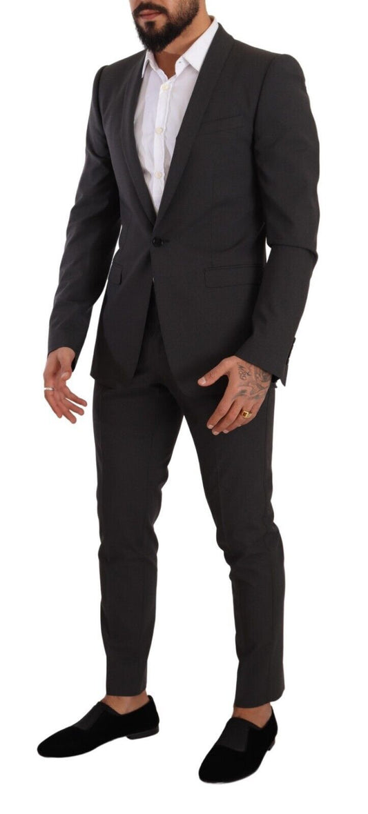 Elegant Gray Slim Fit Wool Suit