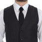 Gray Striped Wool Logo Vest Gilet Weste