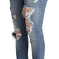 Blue Distressed Cotton Denim Skinny Jeans