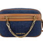 Jet Set Large East West Indigo Denim Zip Chain Crossbody Bag Purse