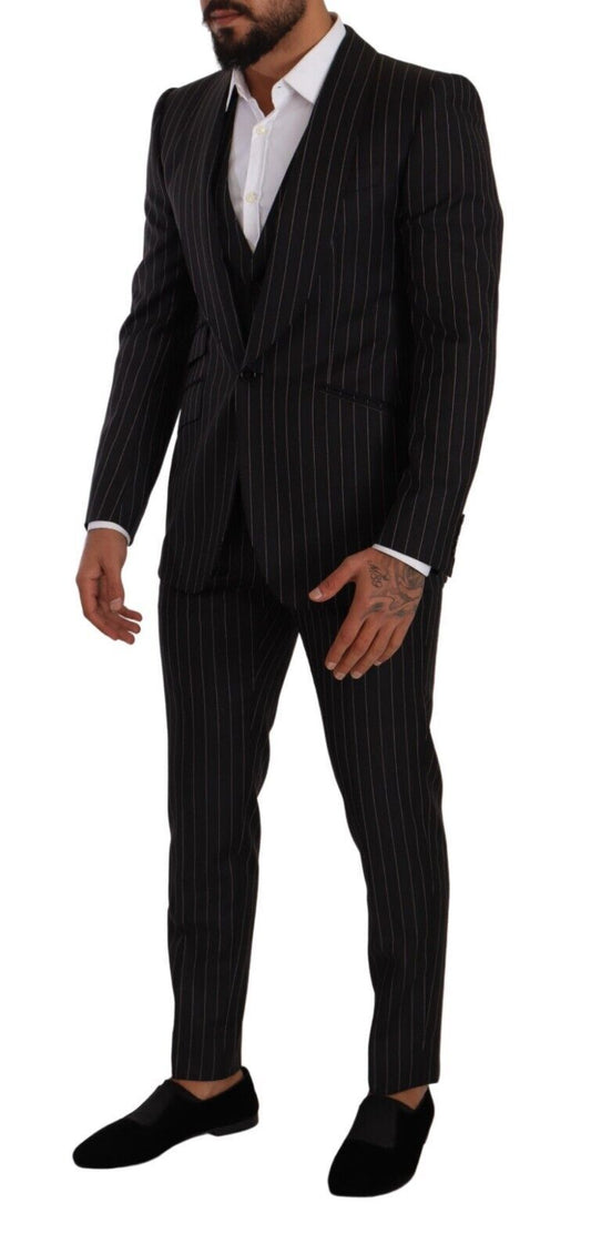 Sleek Striped Wool Three-Piece Suit