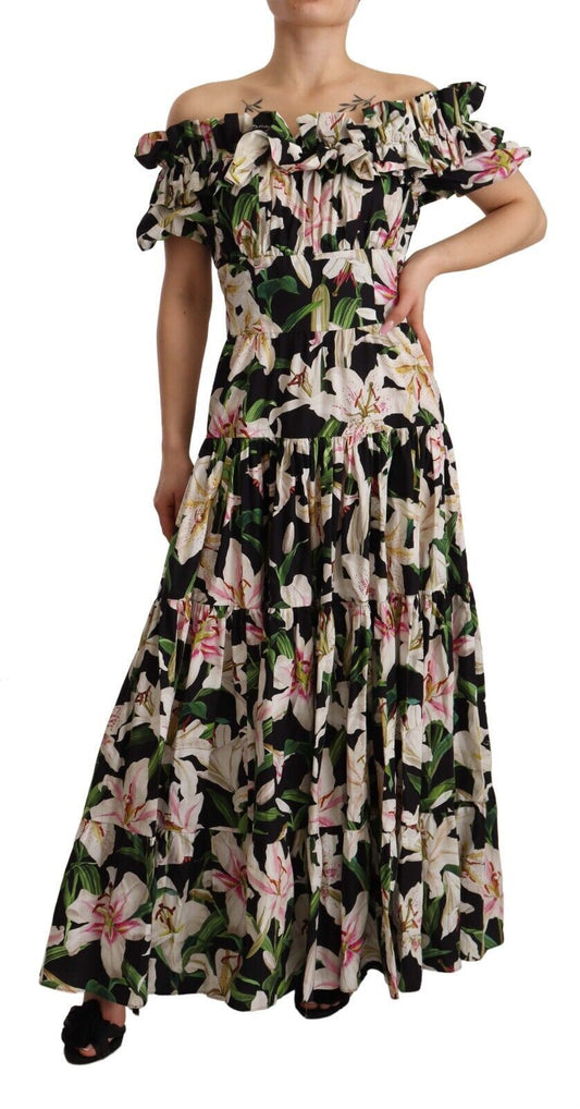 Elegant Cap Sleeve Lily Print Dress