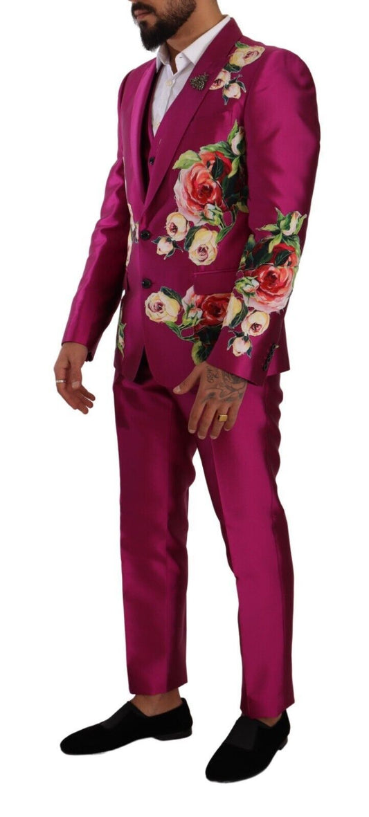 Elegant Pink Silk Martini Three-Piece Suit