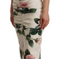 White Roses Print Stretch Silk Pleated Dress