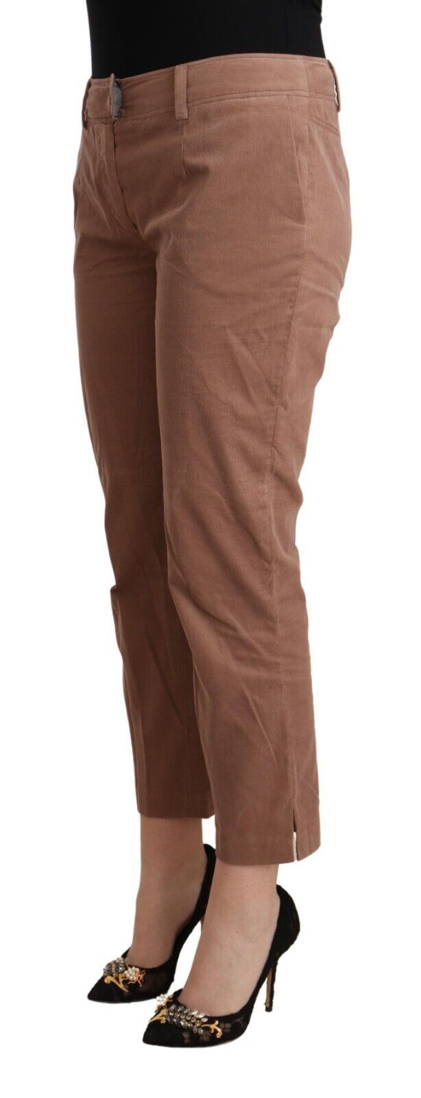 Brown Cotton Tapered Cropped Pants